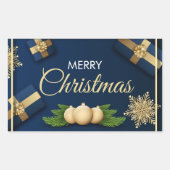 ゴールデンスノーフレーク・クリスマスカード、メリークリスマス 長方形シール (正面)