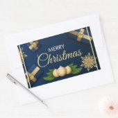 ゴールデンスノーフレーク・クリスマスカード、メリークリスマス 長方形シール (封筒)
