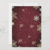 ゴールデンスノーフレーク、ボール、赤いグリッター、会社パーティー 招待状 (裏面)