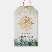 ゴールデンスノーフレーク、会社の金ゴールドクリスマス ギフトタグ (正面)