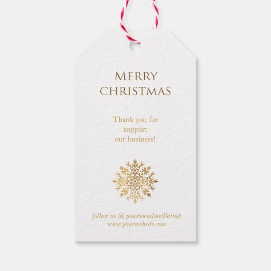 ゴールデンスノーフレーク、会社の金ゴールドクリスマス ギフトタグ (裏面)