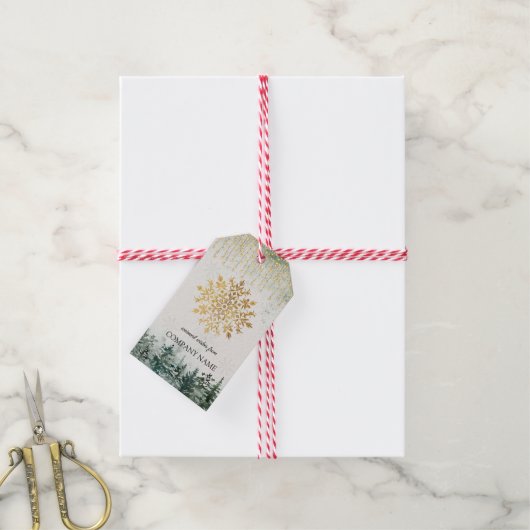 ゴールデンスノーフレーク、会社の金ゴールドクリスマス ギフトタグ (より糸付き)