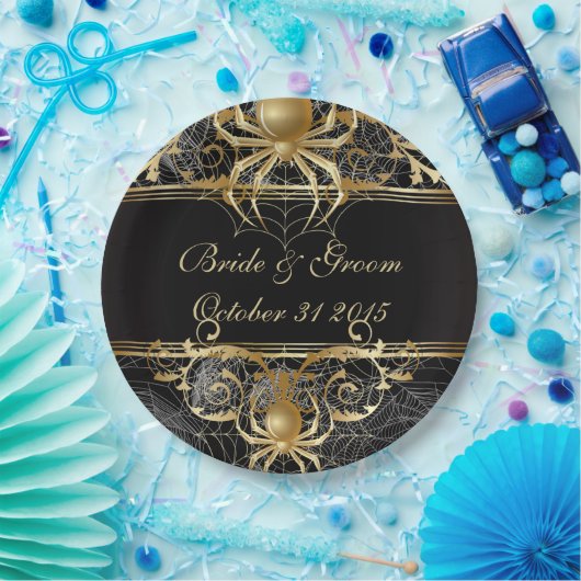 ゴールデンスパイダーハロウィーンまたはウェディングパーティーのプレート ペーパープレート (パーティー)