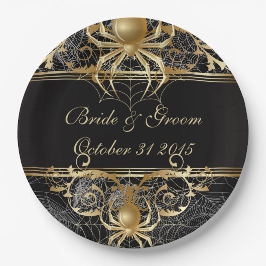 ゴールデンスパイダーハロウィーンまたはウェディングパーティーのプレート ペーパープレート (正面)