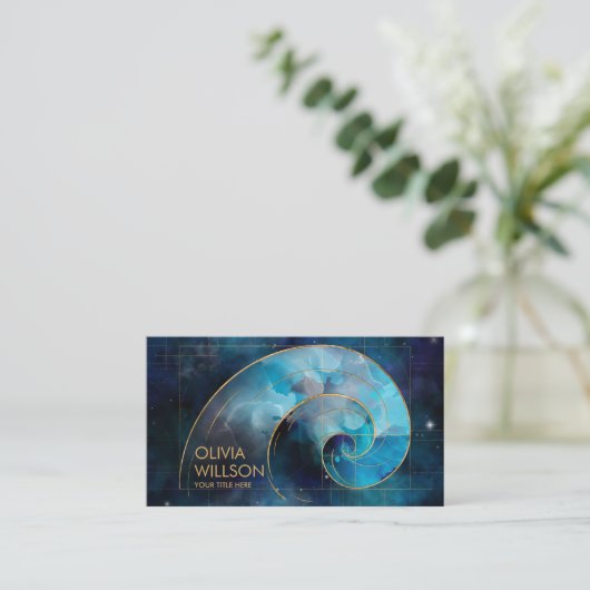 ゴールデンスパイラルコスモス波の水色 名刺 (スタンド正面)