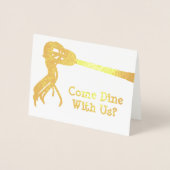 ゴールデンスパゲティフォークカスタム – ディナー招待状 箔カード (正面)