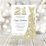 ゴールデンスパークルグリッタードレス21st誕生日パーティー 招待状<br><div class="desc">ゴールデンスパークルグリッタードレス21st誕生日パーティの招待状お誘いと私たちの店の一致アイテムへのバリエーション</div>