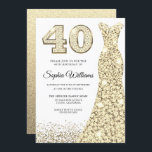ゴールデンスパークルグリッタードレス40th誕生日パーティー 招待状<br><div class="desc">ゴールデンスパークルグリッタードレス40th誕生日パーティの招待状私たちの店の招待と一致するアイテムへのバリエーション</div>