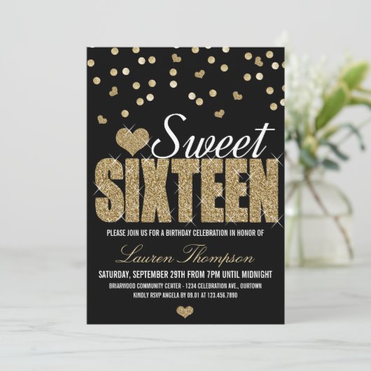 ゴールデンスパークルスウィート16パーティの招待状 招待状 (スタンド正面)