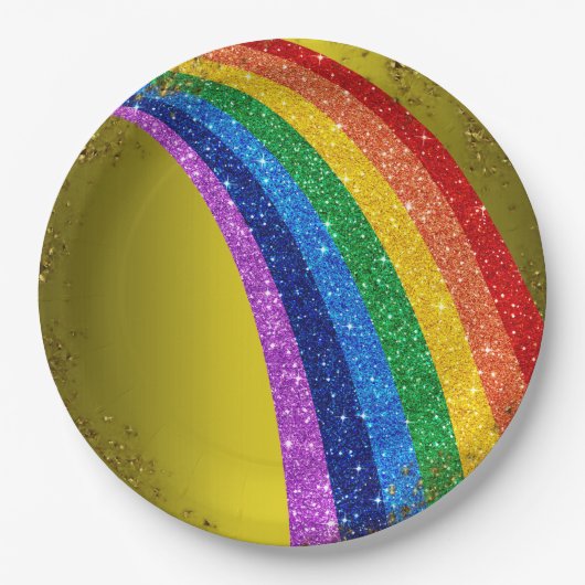 ゴールデンスパークルズとグリッターレインボーユニコーンパーティー ペーパープレート (正面)
