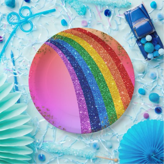 ゴールデンスパークルズとグリッターレインボーユニコーンピンク ペーパープレート (パーティー)
