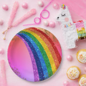 ゴールデンスパークルズとグリッターレインボーユニコーンピンク ペーパープレート (パーティー)