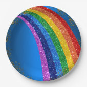 ゴールデンスパークルズとグリッターレインボーユニコーンブルー ペーパープレート (正面)