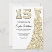 ゴールデンスパークルドレスキンセアニェラ15誕生日 招待状 (正面)