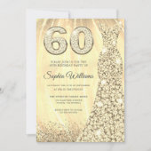 ゴールデンスパークルドレス女性60thバースデーパーティー 招待状 (正面)