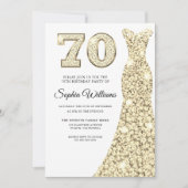 ゴールデンスパークルドレス女性70thバースデーパーティー 招待状 (正面)