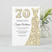 ゴールデンスパークルドレス女性70thバースデーパーティー 招待状 (スタンド正面)