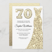 ゴールデンスパークルドレス女性70thバースデーパーティー 招待状 (正面/裏面)