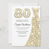 ゴールデンスパークルドレス女性80thバースデーパーティー 招待状 (正面)