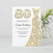 ゴールデンスパークルドレス女性80thバースデーパーティー 招待状 (スタンド正面)