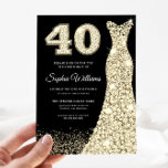 ゴールデンスパークルドレス40th誕生日パーティーブラック 招待状<br><div class="desc">ゴールデンスパークルドレス40th誕生日パーティーブラック招待状のバリエーションへの招待と私たちの店の一致アイテム</div>
