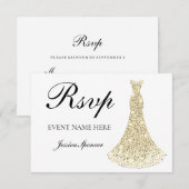 ゴールデンスパークルドレス すべての誕生日 / ウェディングの返信 出欠カード (正面/裏面)