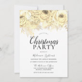 ゴールデンスパークルフラワークリスマス企業のパーティー 招待状 (正面)