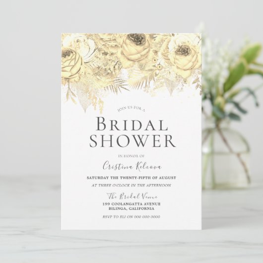 ゴールデンスパークルフラワーズエレガントブライダルシャワー 招待状 (スタンド正面)