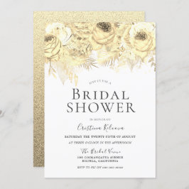 ゴールデンスパークルフラワーズエレガントブライダルシャワー 招待状