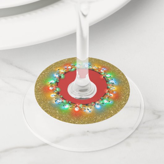 ゴールデンスパークルホリデーライトバルブ ワイングラスタグ (クローズアップ)