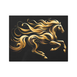 ゴールデンスピリット – 抽象芸術馬の動き メタルプリント