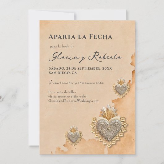 ゴールデンスペインのシルバーミラグロスハート保存日 招待状 (正面)