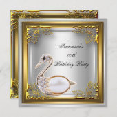 ゴールデンスワンエリートエレガントバースデーパーティーホワイト 招待状 (正面/裏面)