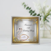 ゴールデンスワンエリートエレガントバースデーパーティーホワイト 招待状 (スタンド正面)