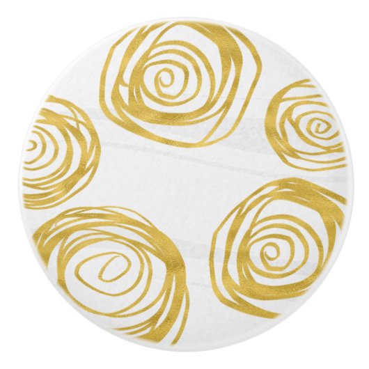 ゴールデンスワールフェイクアートフォイルバラエレガントフローラ セラミックノブ (正面)