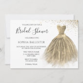ゴールデンセピア金ゴールドグリッターガウンドレスブライダルシャワー 招待状 (正面)