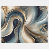 ゴールデンセレナーデ - ティール＆ゴールド アブストラクト フラワーズ フリースブランケット (正面(横))