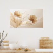 ゴールデンセレニティ:チャのミニマリスト フローラル ライン アート ポスター (キッチン)