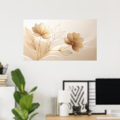 ゴールデンセレニティ:チャのミニマリスト フローラル ライン アート ポスター (ホームオフィス)