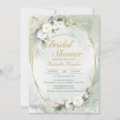 ゴールデンセージホワイトフローラエレガントブライダルシャワー 招待状 (正面)