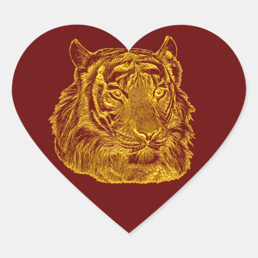 ゴールデンタイガー顔ジャングルサファリ動物自然アート ハートシール (正面)