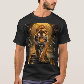 ゴールデンタイガー 高級野生動物アート Tシャツ