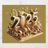 ゴールデンタイポグラフィハッピーニューイヤー2025 スパークリングワインラベル (シングルラベル)