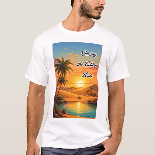 ゴールデンタイムの砂漠の夕日美学 Tシャツ (正面)