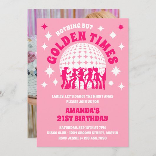 ゴールデンタイムズグルービーピンク誕生日パーティー 招待状 (正面/裏面)