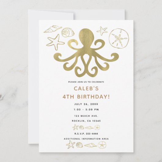 ゴールデンタコ&シーシェルビーチ誕生日パーティー 招待状 (正面)