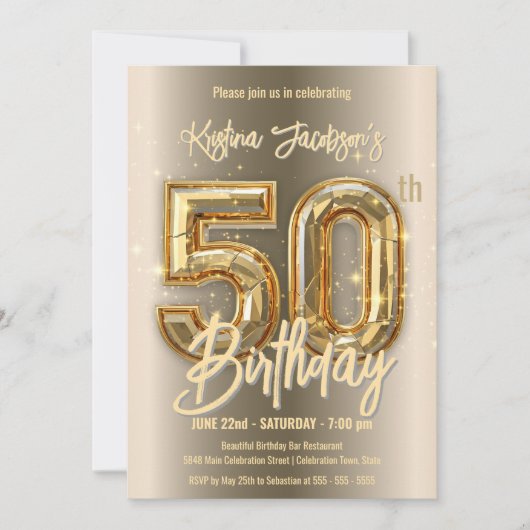 ゴールデンダイアモンドアクセント50誕生祝い 招待状 (正面)