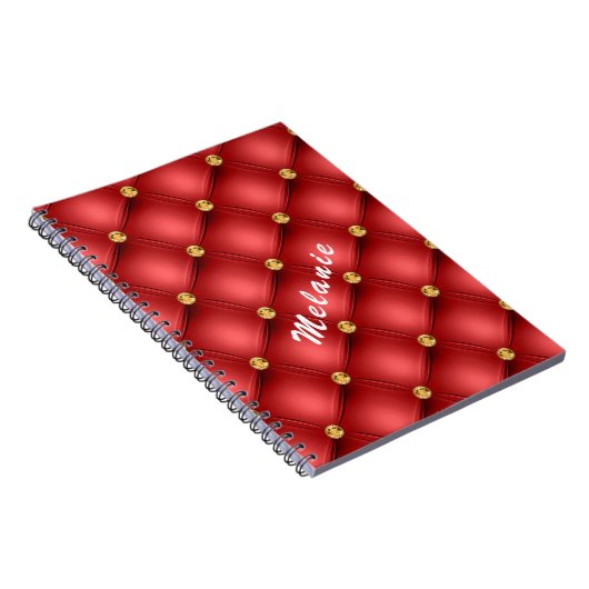 ゴールデンダイヤモンドタフテッドレザーあなたのテキスト名レッド ノートブック (右側)