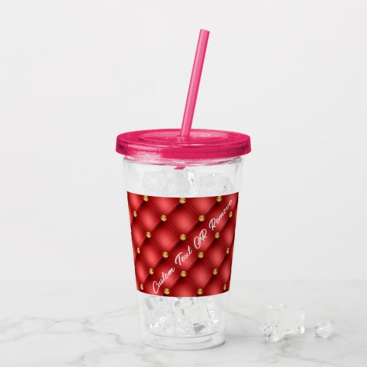 ゴールデンダイヤモンドタフテッドレザーカスタム文字名レッド アクリルタンブラー (アイス裏面)