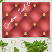 ゴールデンダイヤモンドタフテッドレザーカスタム文字名レッド キッチンタオル (折り畳み)